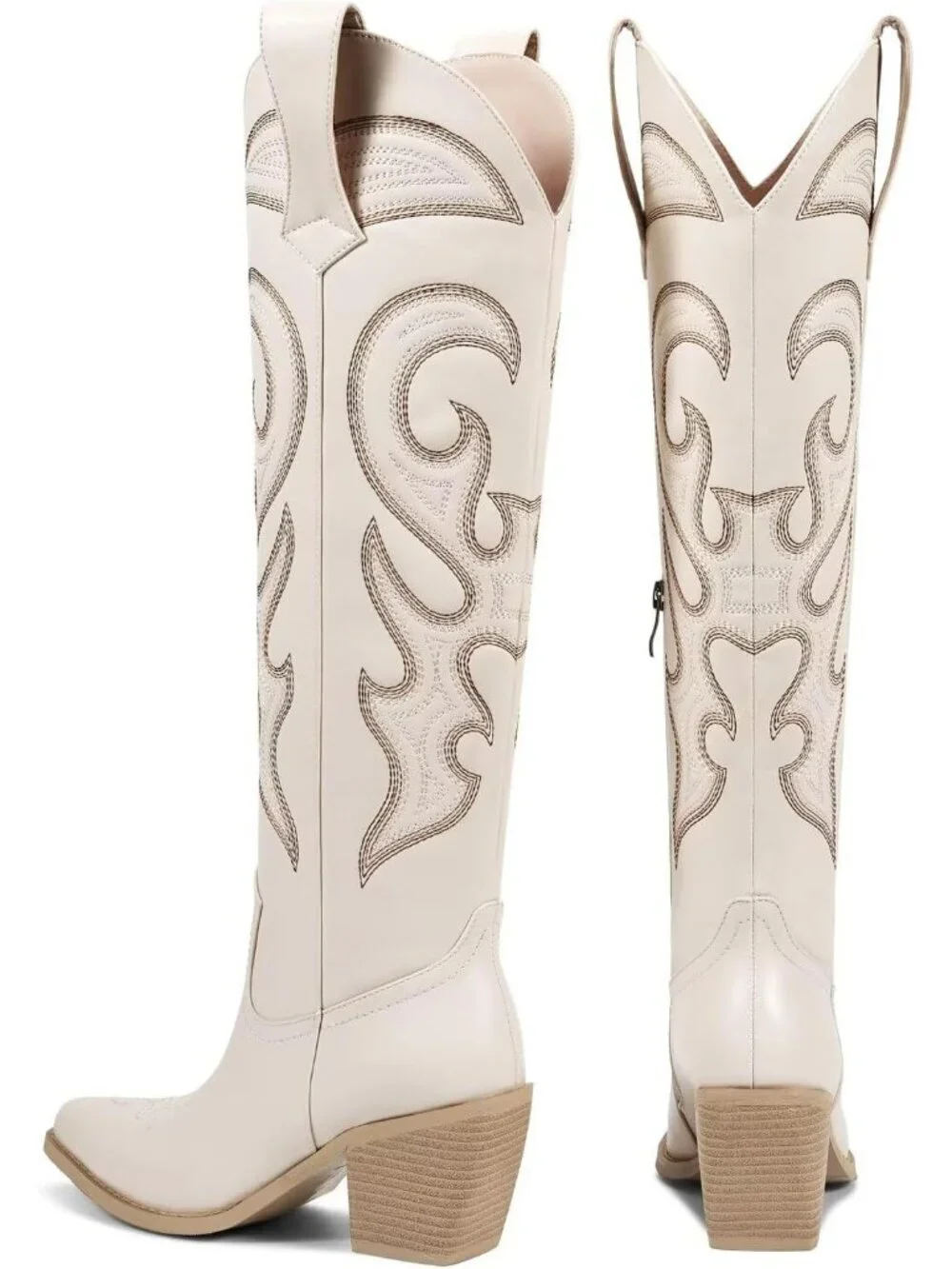 Women's beige Western Knee High Cowgirl Boots Zipper Convenience Casual Wear